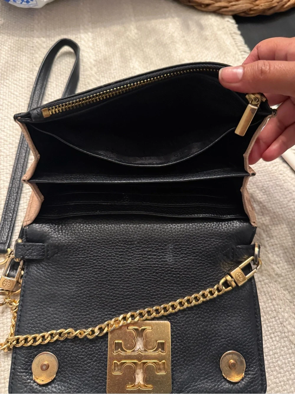 Tory Burch Snake-Print Crossbody with Black Trim and Gold Hardware